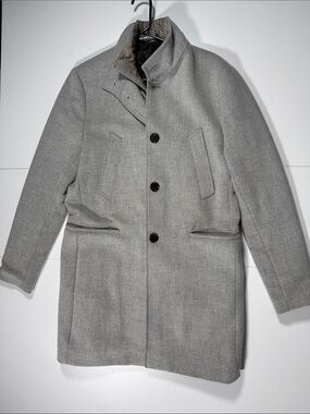 Zara Grey Wool Blend Pea Coat with Stand Collar